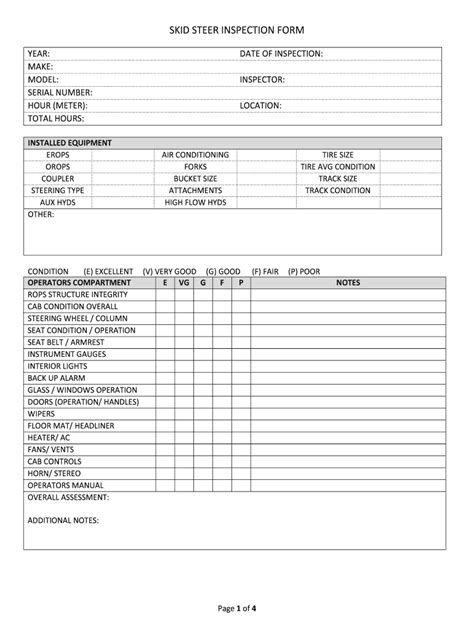 skid steer inspection checklist spanish|skid steer inspection sheet.